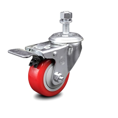 Service Caster 3 Inch Red Polyurethane Wheel Swivel 1/2 Inch Stem Caster with Total Lock Brake SCC-TSTTL20S314-PPUB-RED-121315